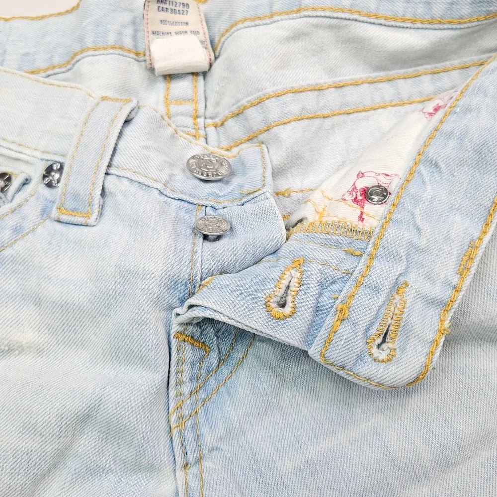 True Religion Ricky Super T Jeans Mens 24 Light Wash Blue Distressed Straight